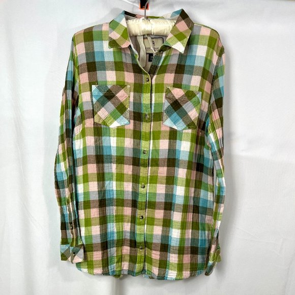 Women's Legendary Whitetails Plaid Cotton Shirt Sz L Lined Soft Back Peplum - Picture 1 of 6